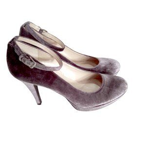 Gray Velvet Heels with Ankle Strap, Stiletto, Size 8.5 Shoe, Women's Shoe, Unisa